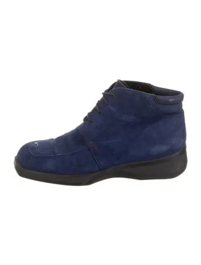 Pre-owned Bally Suede Colorblock Pattern Lace-up Boots In Blue