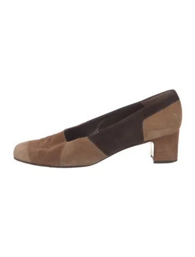 Pre-owned Bally Suede Colorblock Pattern Pumps In Brown