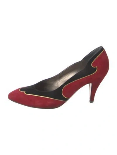 Pre-owned Bally Suede Colorblock Pattern Pumps In Red