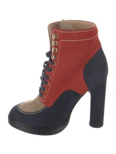 Pre-owned Bally Suede Colorblock Pattern Pumps In Red