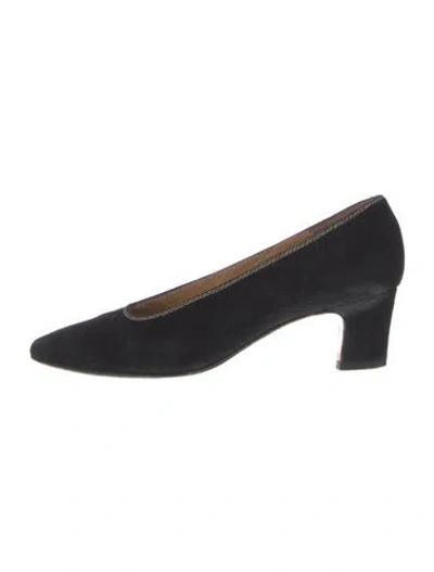Pre-owned Bally Suede Embroidered Accent Pumps In Black