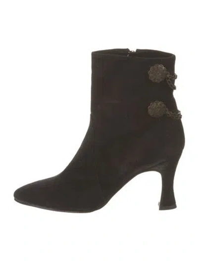 Pre-owned Bally Suede Floral Print Boots In Black