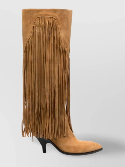 Bally Suede Fringe Knee-high Boots In Beige