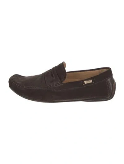 Pre-owned Bally Suede Grosgrain Trim Drivers In Brown