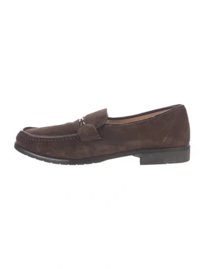 Pre-owned Bally Suede Leather Trim Embellishment Loafers In Brown