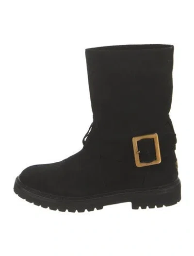 Pre-owned Bally Suede Moto Boots In Black