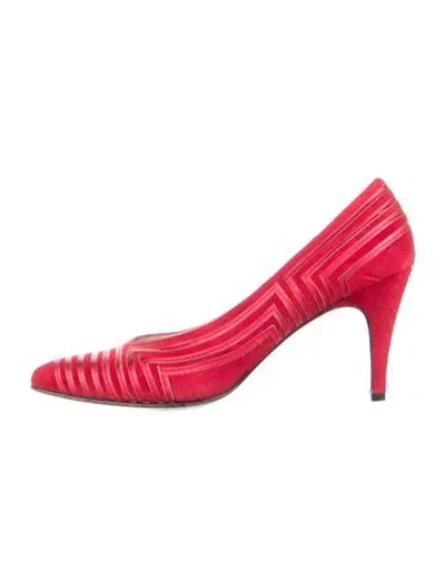 Pre-owned Bally Suede Patterned Pumps In Red