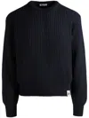 Bally Ribbed Knit Crewneck Sweater With Straight Hem In Blue