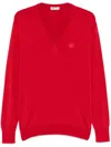 Bally Ribbed V-neck Sweater With Long Sleeves In Swiss Red