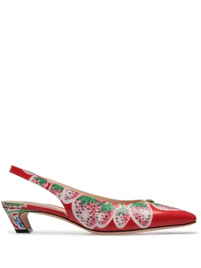 Bally Sylt Strawberry-print Leather Pumps In Red