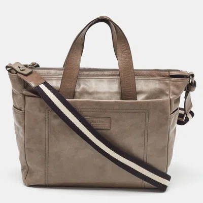 Pre-owned Bally Taupe Leather Laptop Bag In Gray