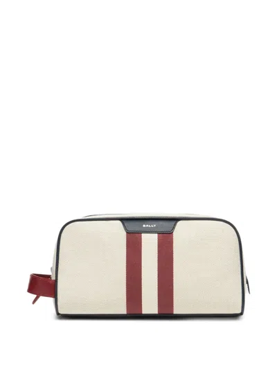 Bally Tennis Collection Striped Necessaire In Neutral