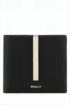 Bally Leather Wallet With Textured Contrast Stripe In Black