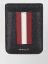 Bally Textured Leather Card Holder Stripe In Black