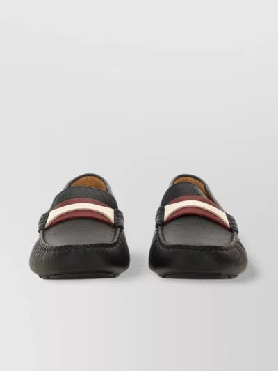 Bally Textured Leather Driver Loafers With Contrast Stripe In Black