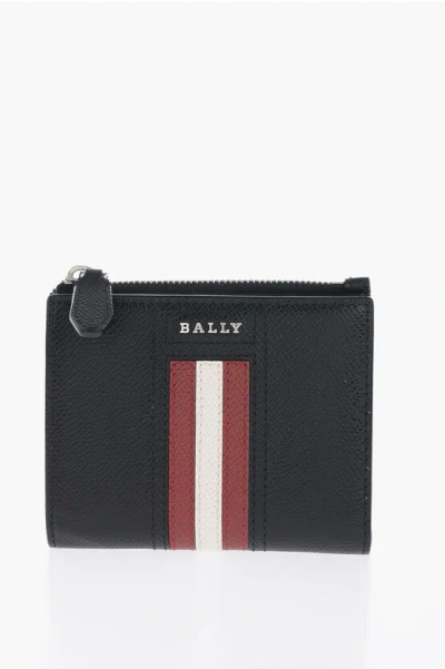 Bally Textured Leather Tunner Wallet With  Stripe Detail In Metallic