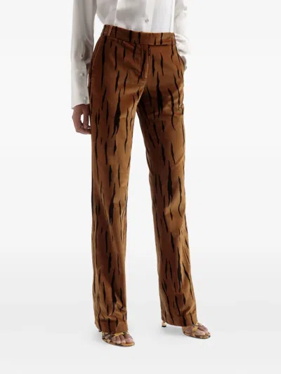 Bally Tiger-print Velvet Trousers In Brown