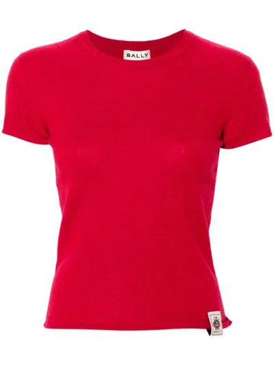 Bally Logo-patch Cashmere T-shirt In Candy Red