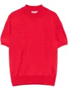 Bally Ribbed High Neck Short Sleeve Top In Swiss Red