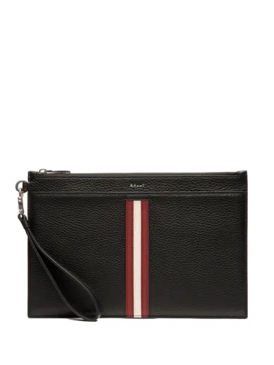 Bally Top-zip Grained-leather Clutch Bag In Black