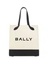 Bally Structured Bag With Detachable Strap And Bold Logo In Natural/black+oro