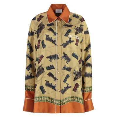 Bally Train Printed Long-sleeved Silk Shirt In Multi