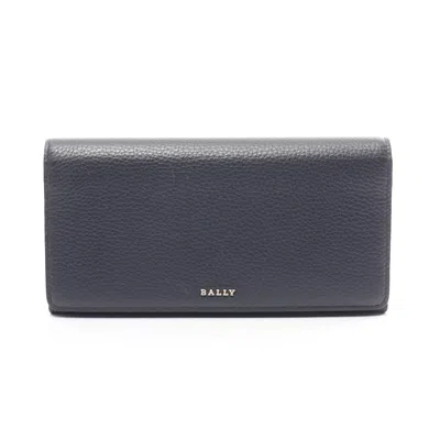 Bally Trifold Long Wallet Logo Leather Navy In Blue
