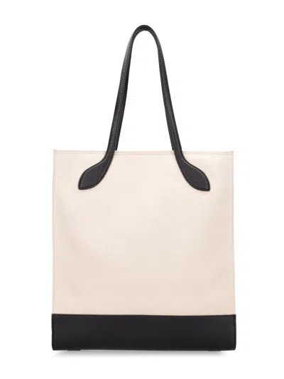 Bally Two-tone Leather & Canvas Tote Bag In Beige