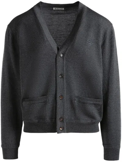 Bally V-neck Merino Wool Cardigan In Grey