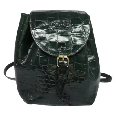 Pre-owned Bally Vintage Backpack Embossed Leather Leather Backpack Bag () In Green