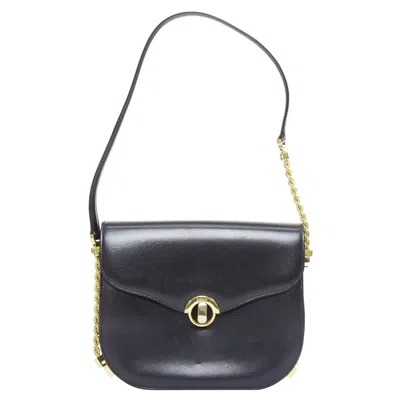 Pre-owned Bally Vintage Black Smooth Leather Gold Turnlock Chain Flap Box Bag