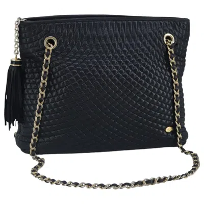 Pre-owned Bally Vintage Chain Quilted Leather Navy Leather Shoulder Bag Bag ()