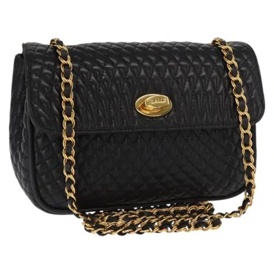 Pre-owned Bally Vintage Chain Shoulder Bag Quilted Leather Black Leather Shoulder Bag Bag ()