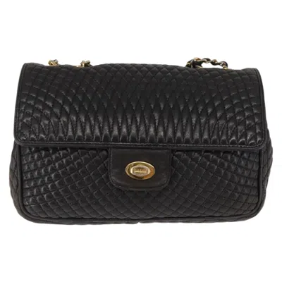 Pre-owned Bally Vintage Chain Shoulder Bag Quilted Leather Black Leather Shoulder Bag Bag ()