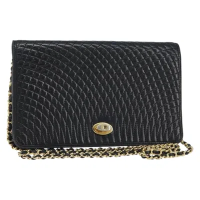 Pre-owned Bally Vintage Chain Shoulder Bag Quilted Leather Black Leather Shoulder Bag Bag ()