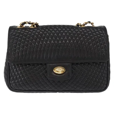 Pre-owned Bally Vintage Chain Shoulder Bag Quilted Leather Black Leather Shoulder Bag Bag ()