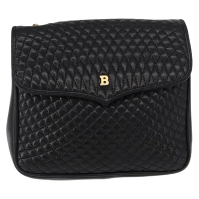 Pre-owned Bally Vintage Chain Shoulder Bag Quilted Leather Black Leather Shoulder Bag Bag ()