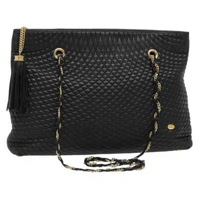 Pre-owned Bally Vintage Chain Shoulder Bag Quilted Leather Black Leather Shoulder Bag Bag ()