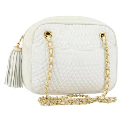 Pre-owned Bally Vintage Chain Shoulder Bag Quilted Leather White Leather Shoulder Bag Bag ()