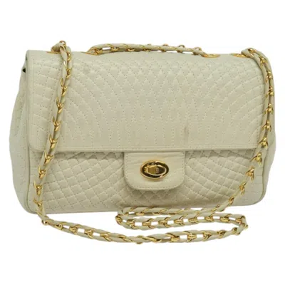 Pre-owned Bally Vintage Chain Shoulder Bag Quilted Leather White Leather Shoulder Bag Bag ()