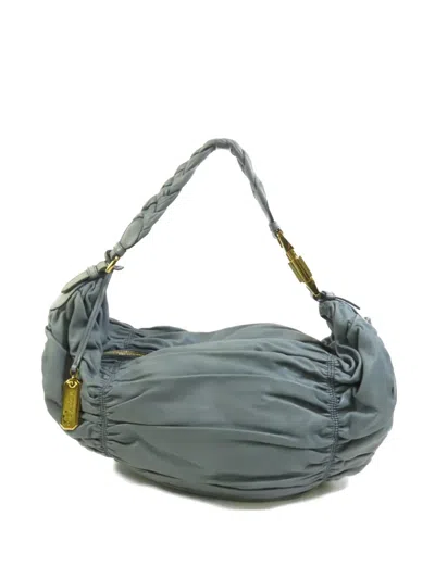 Pre-owned Bally Vintage Ruched Leather Shoulder Bag In Blue