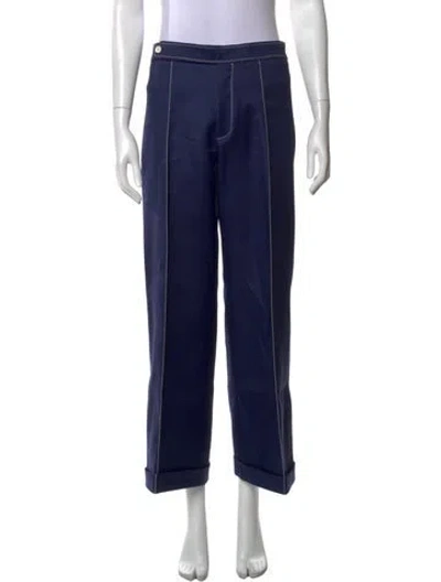 Pre-owned Bally Virgin Wool Wide Leg Pants In Blue