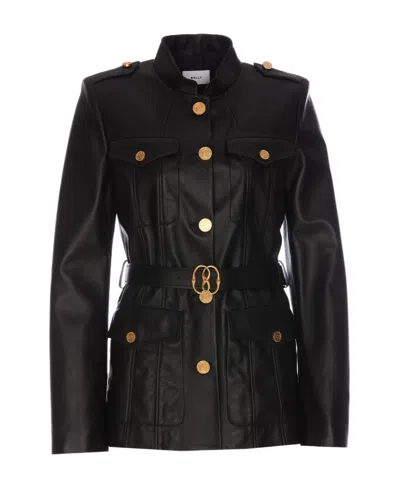 Bally Waist Waist Long Sleeve Leather Jacket In Black