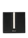 Bally Leather Wallet With Textured Contrast Stripe In Black