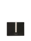 Bally Leather Wallet With Bi-fold Design And Textured Finish In Black+palladio