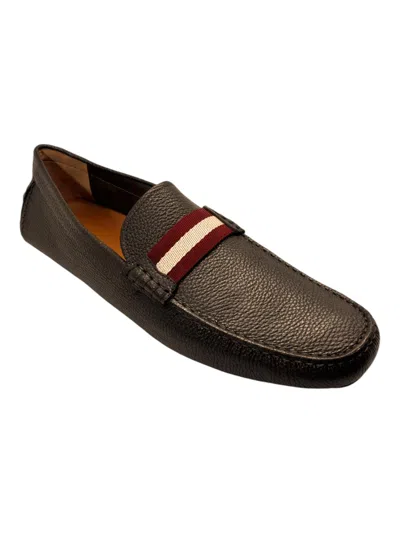 BALLY WALTEC 6230202 MEN'S CHOCOLATE CALF GRAINED LEATHER LOAFERS