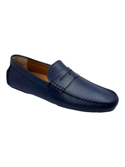 Bally Warno 6220105 Men's Dark Navy Perforated Loafers Leather In Blue