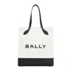 Bally Spacious Beige Canvas Tote With Black Leather Accents In White