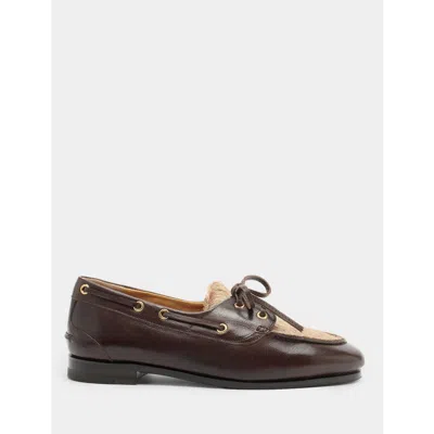 Bally Pinar Calf Hair-trimmed Leather Boat Shoes In Burgundy