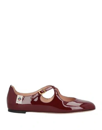 Bally Woman Ballet Flats Burgundy Size 4.5 Calfskin